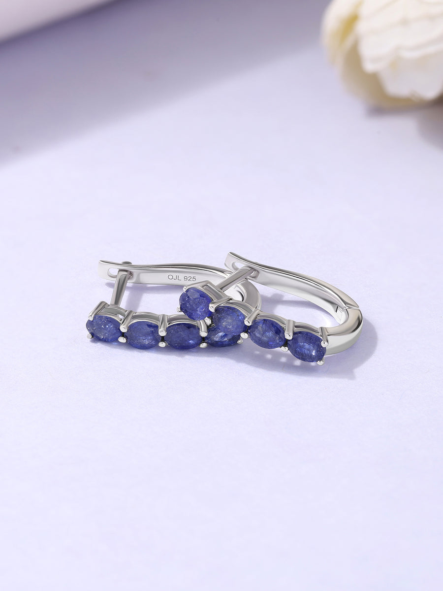 Natural Blue Sapphires Hoop Earrings