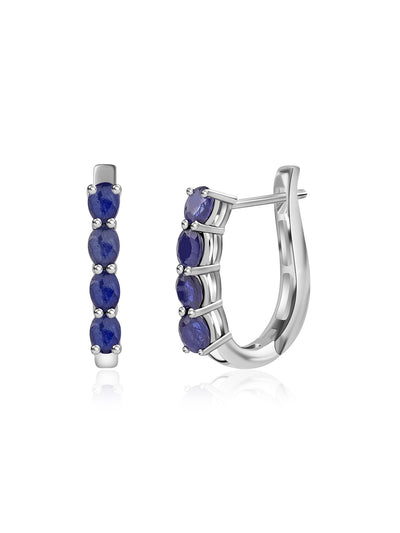 Natural Blue Sapphire Silver Hoop Earrings for Women