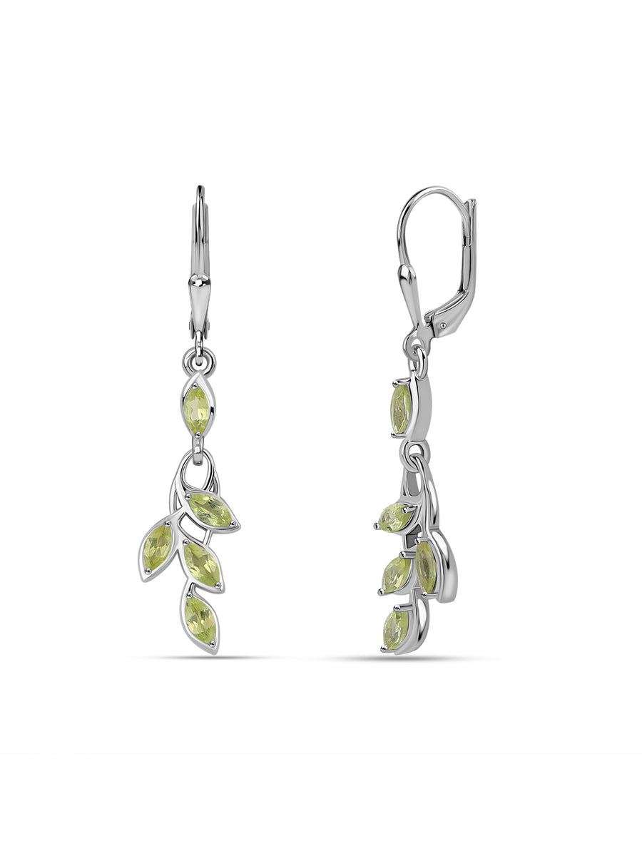 Verdant Leaf Natural Peridot Silver Earrings