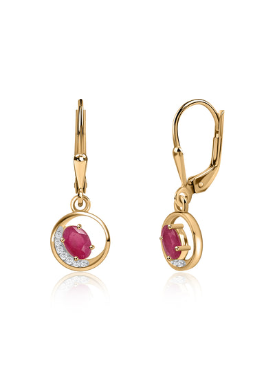 Crimson Halo Natural Ruby Gold Plated Earrings for Women