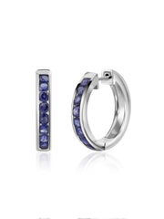 Natural Blue Sapphires Modern Hoop Earrings
