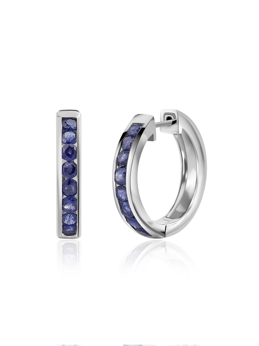 Natural Blue Sapphires Modern Hoop Earrings