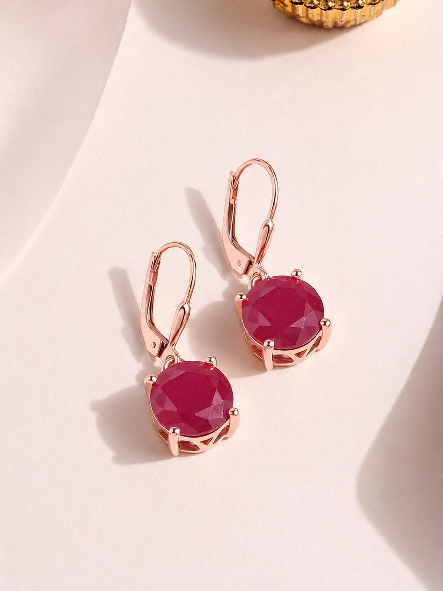 Classic Crimson Natural Ruby Rose Gold Plated Earrings