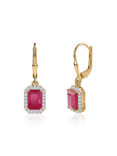 Royal Frame Natural Ruby Gold Plated Earrings for Women