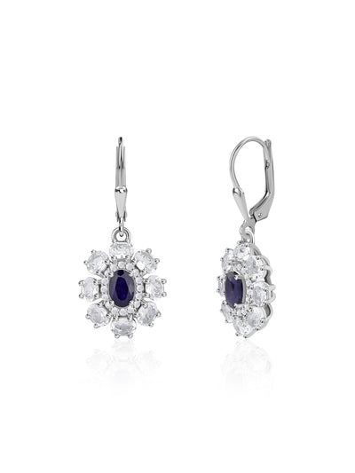 Natural Blue Sapphire Silver Dangle Earrings for Women