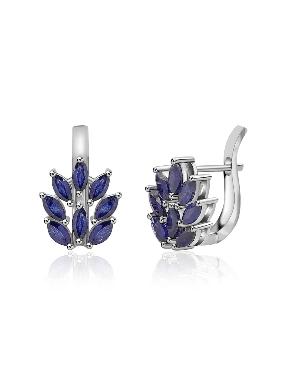 Natural Blue Sapphire Leaf-Inspired Earrings