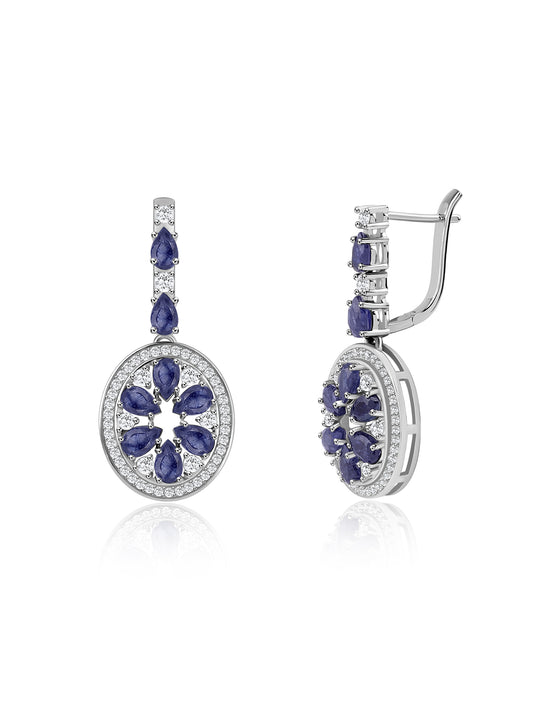 Midnight Bloom Natural Blue Sapphire Silver Earrings