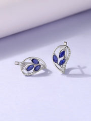 Natural blue Sapphire & White Topaz hoops Earrings