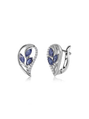Natural blue Sapphire & White Topaz hoops Earrings