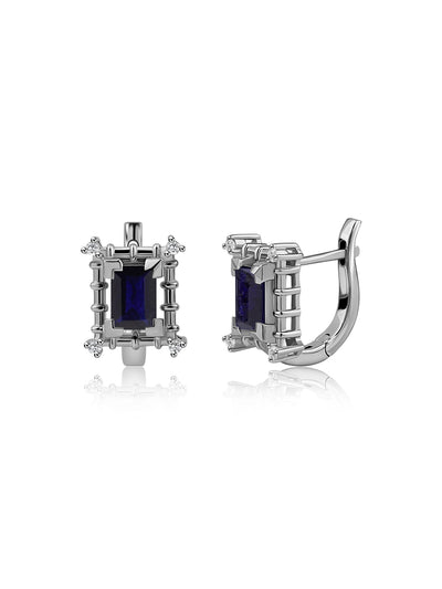 Natural Blue Sapphire Silver Stud Earrings for Women