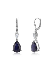 Natural Sapphire & White Topaz Drop Earrings