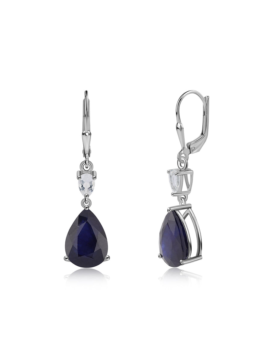 Natural Sapphire & White Topaz Drop Earrings
