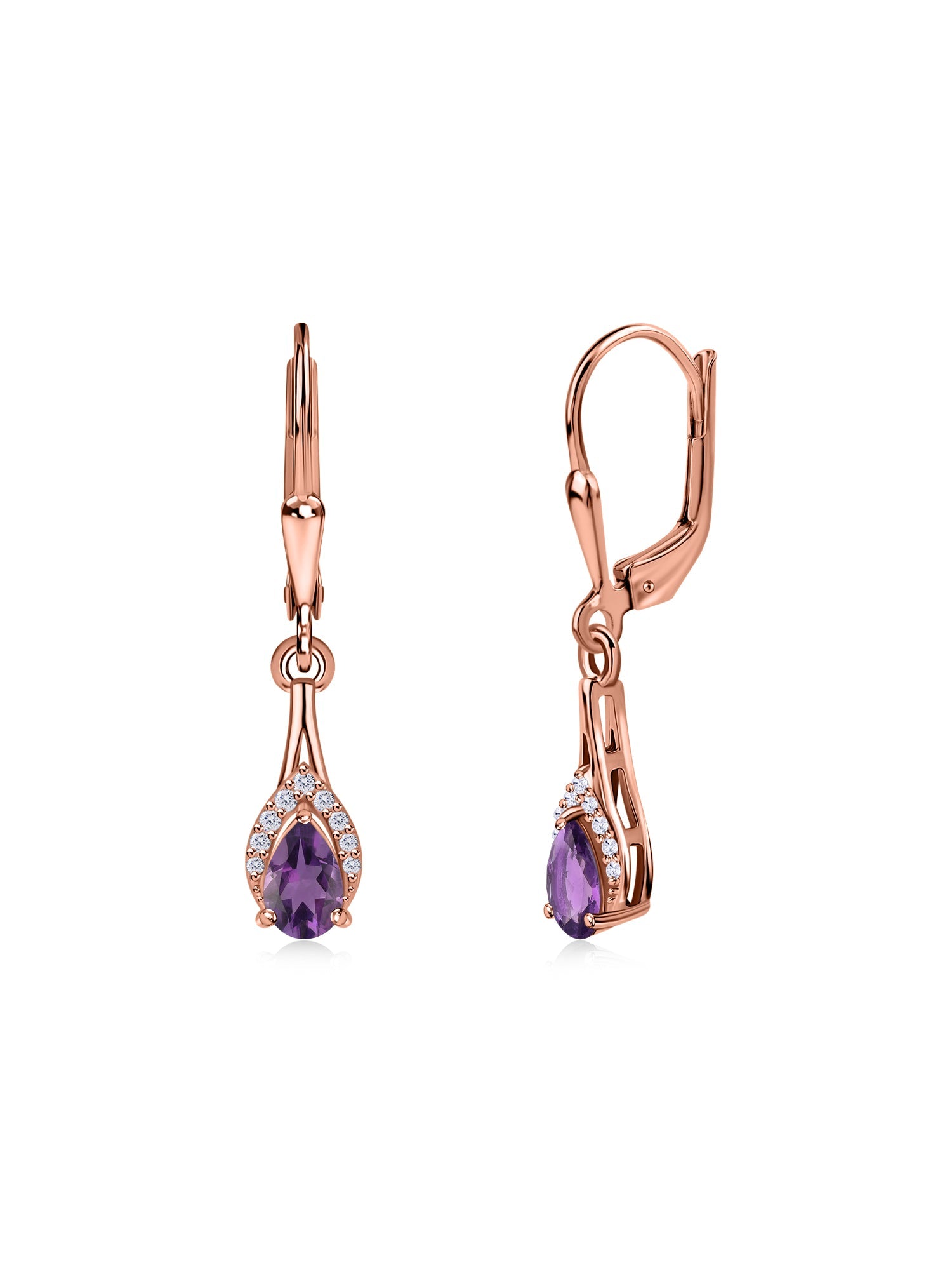 Natural Amethyst Teardrop Gold Earrings