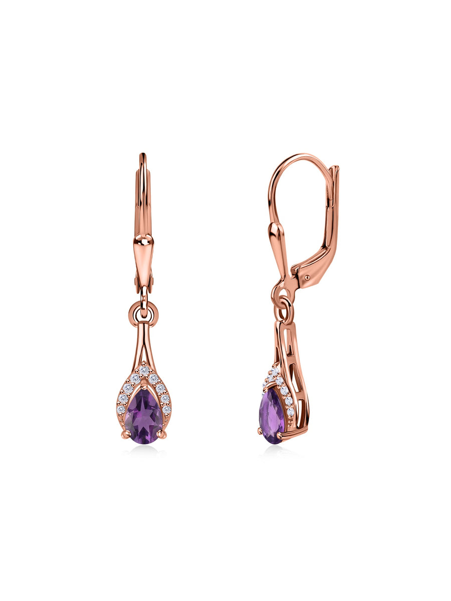 Natural Amethyst Teardrop Gold Earrings