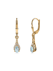 Natural Aquamarine Teardrop Gold Earrings