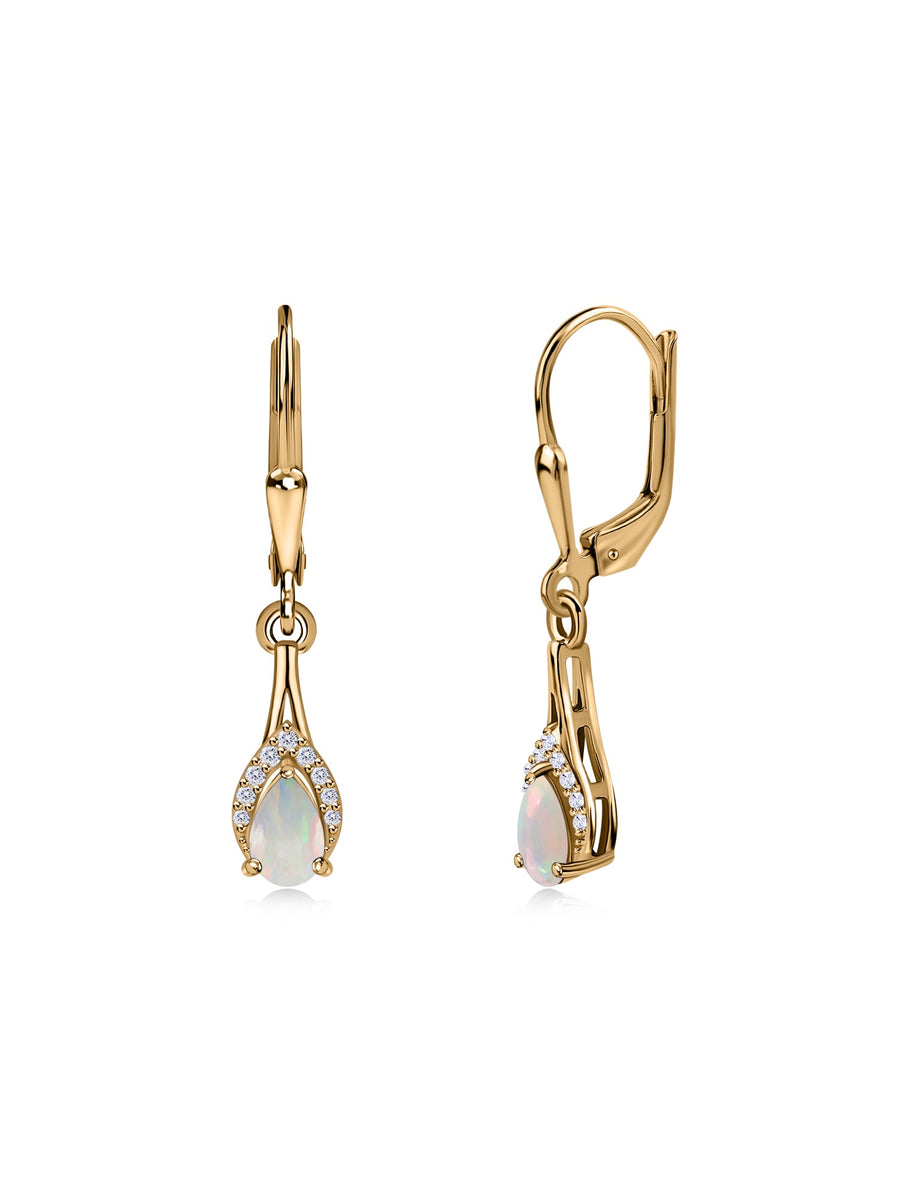 Natural Ethiopian Opal Teardrop Gold Earrings
