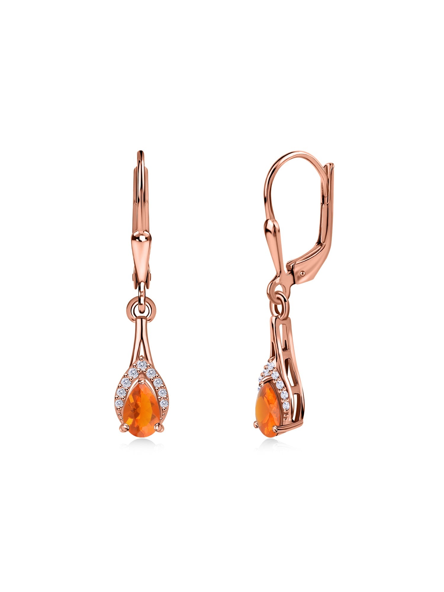 Natural Fire Opal Teardrop Gold Earrings
