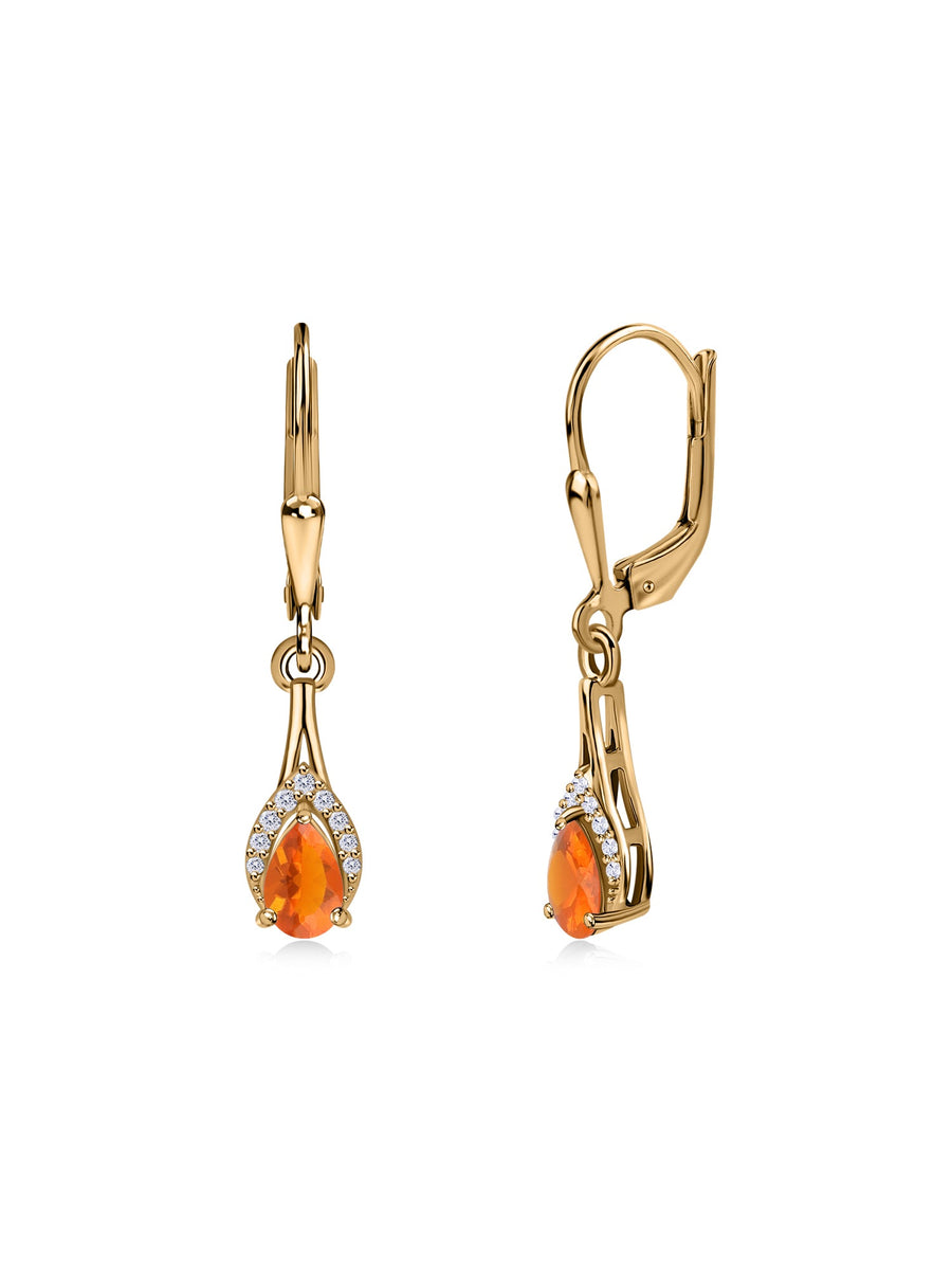 Natural Fire Opal Teardrop Gold Earrings