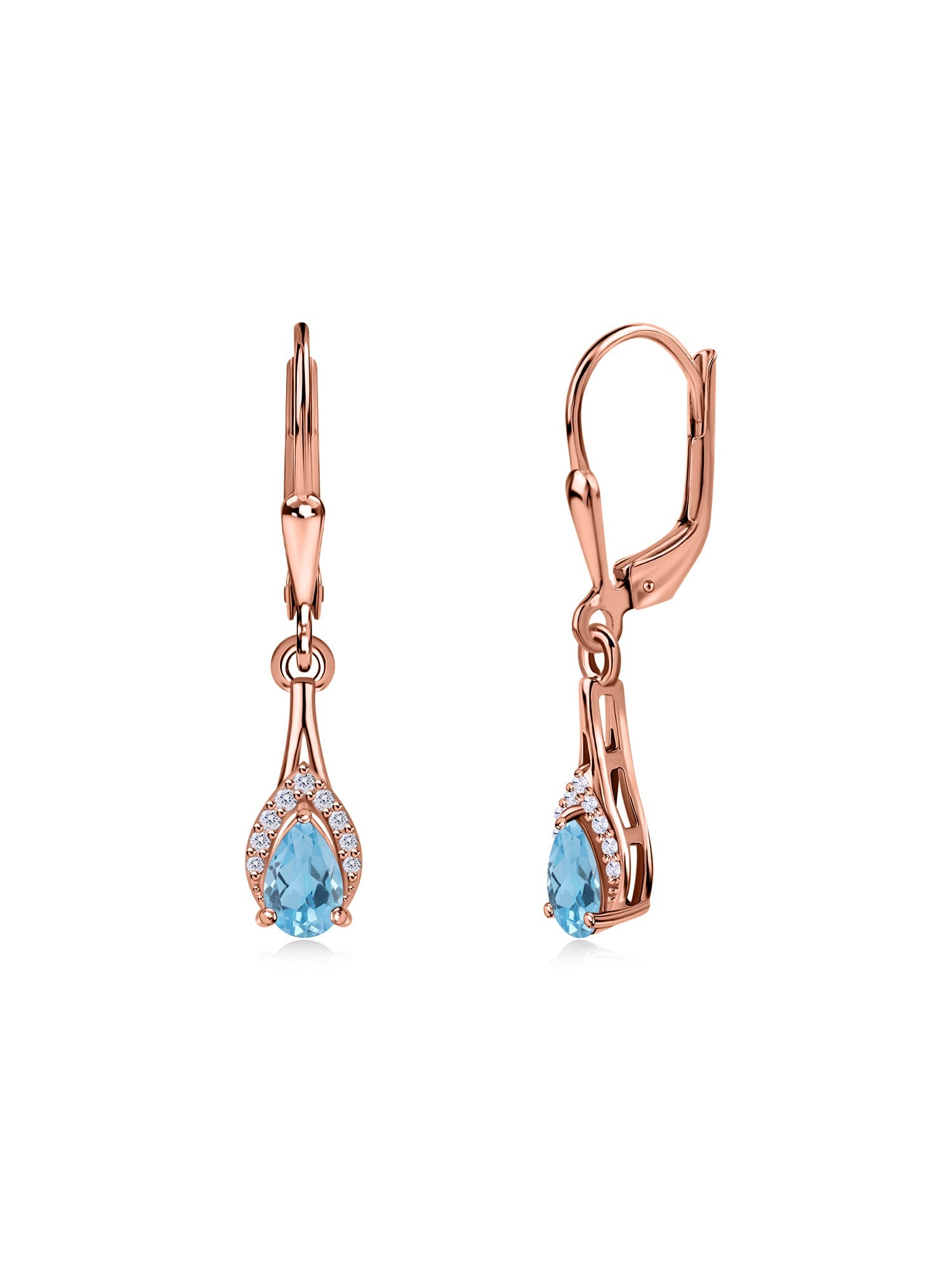 Natural Blue Topaz Teardrop Gold Earrings