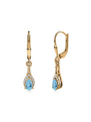 Natural Blue Topaz Teardrop Gold Earrings