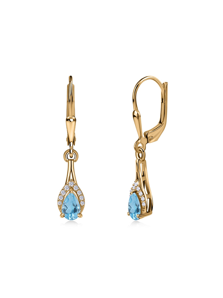 Natural Blue Topaz Teardrop Gold Earrings