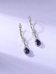 Silver Drop Earrings with Natural Blue Sapphire