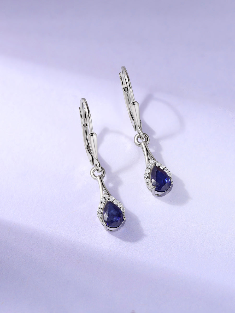 Silver Drop Earrings with Natural Blue Sapphire