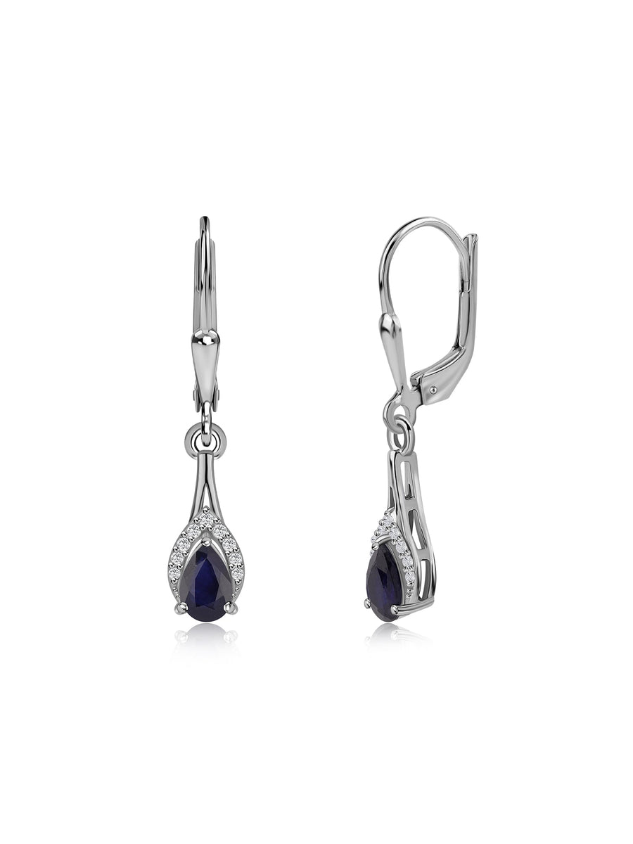 Silver Drop Earrings with Natural Blue Sapphire