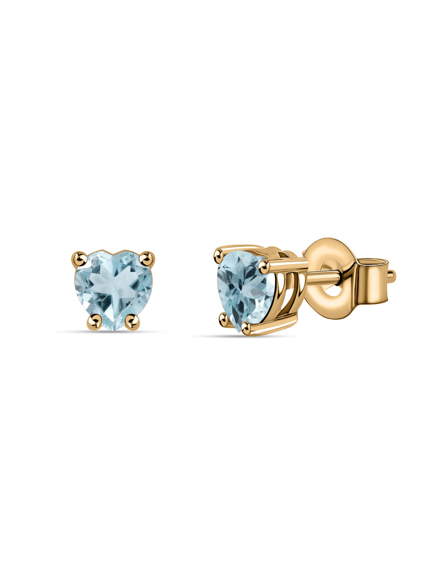 Natural Aquamarine Heart Gold Stud Earrings