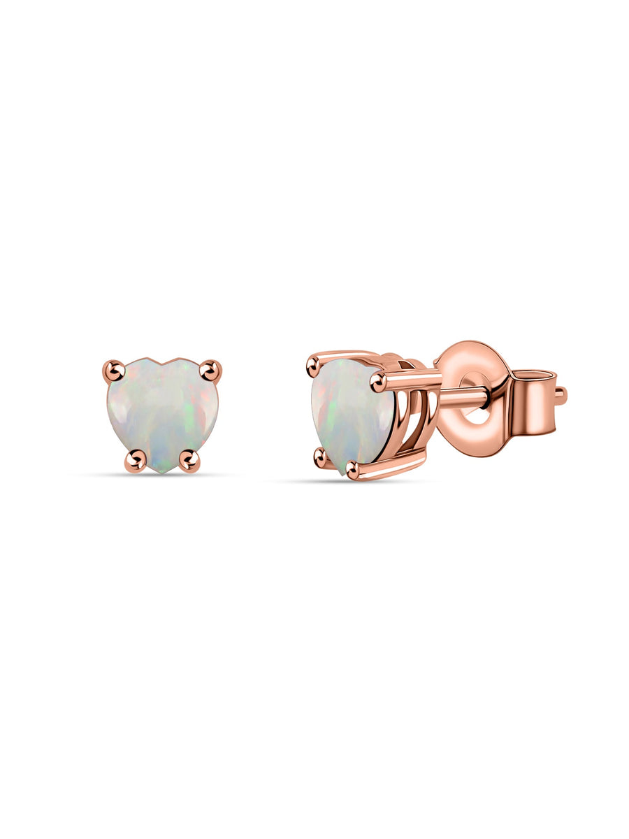 Natural Ethiopian Opal Heart Gold Stud Earrings