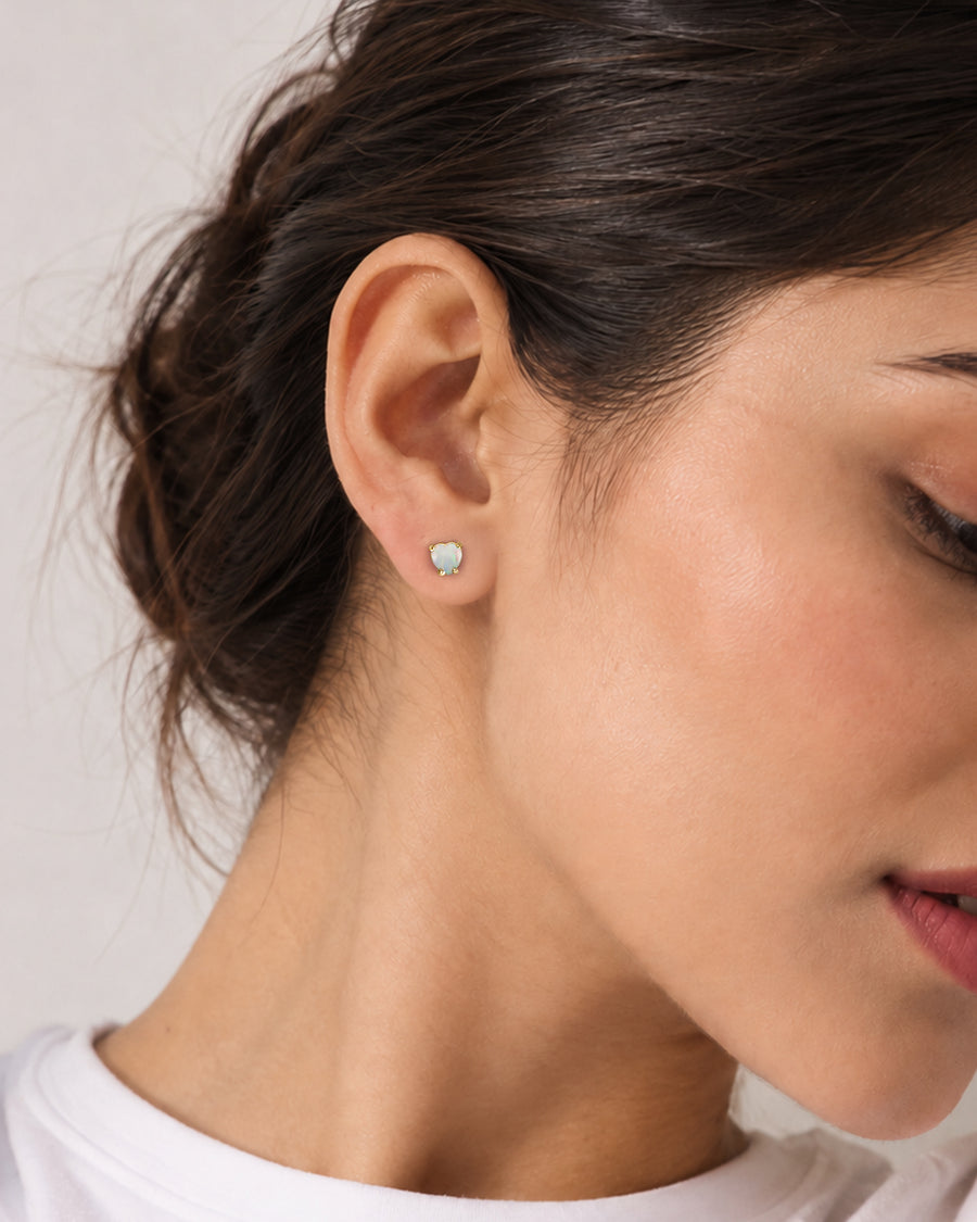 Natural Ethiopian Opal Heart Gold Stud Earrings