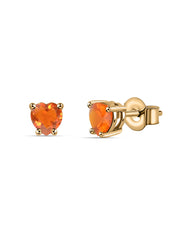 Natural Fire Opal Heart Gold Stud Earrings