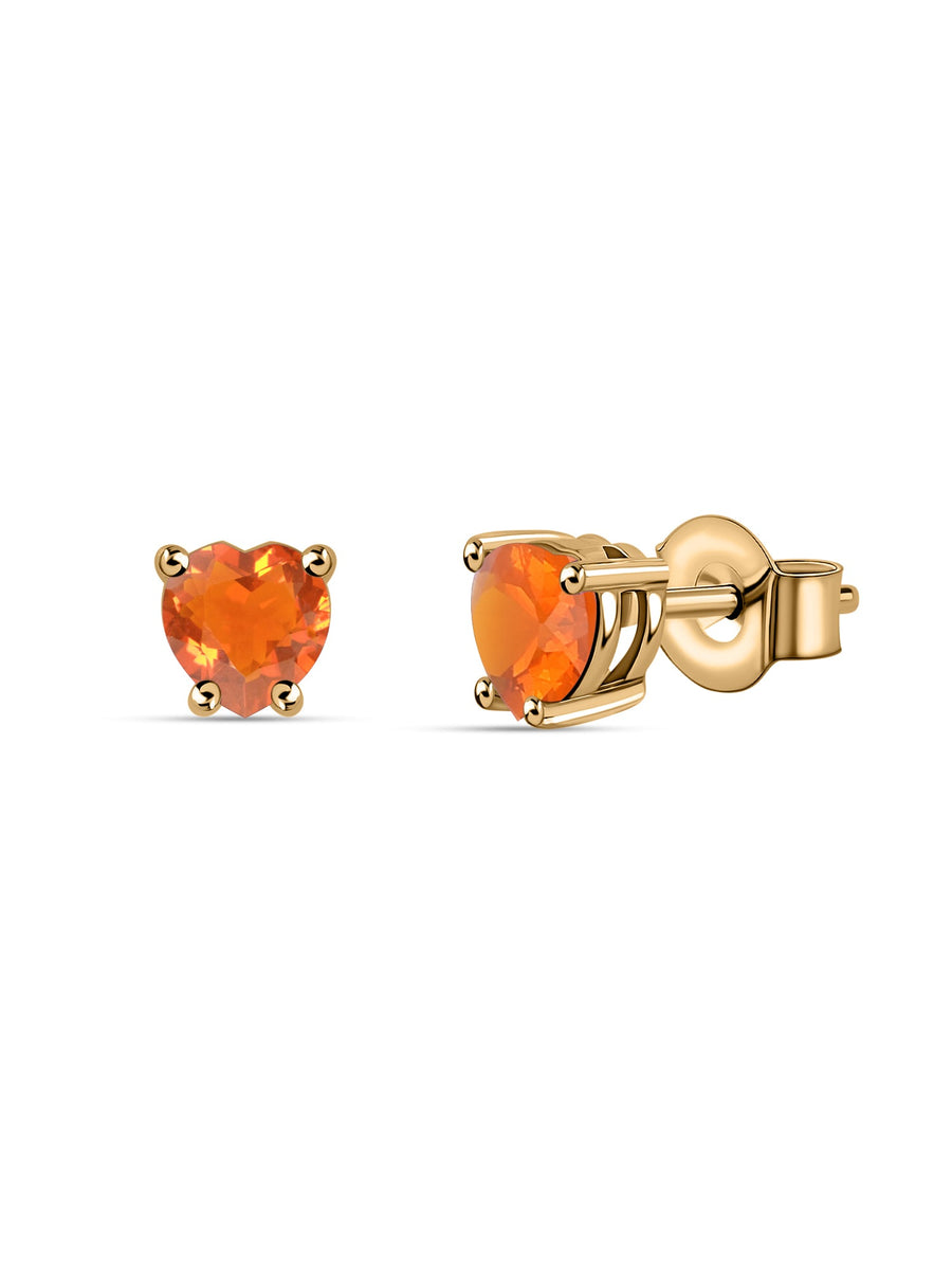 Natural Fire Opal Heart Gold Stud Earrings