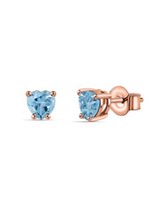 Natural Blue Topaz Heart Gold Stud Earrings