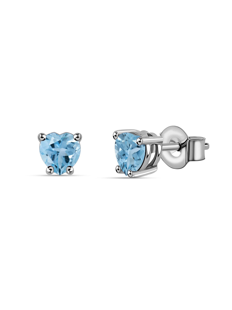 Natural Blue Topaz Heart Gold Stud Earrings