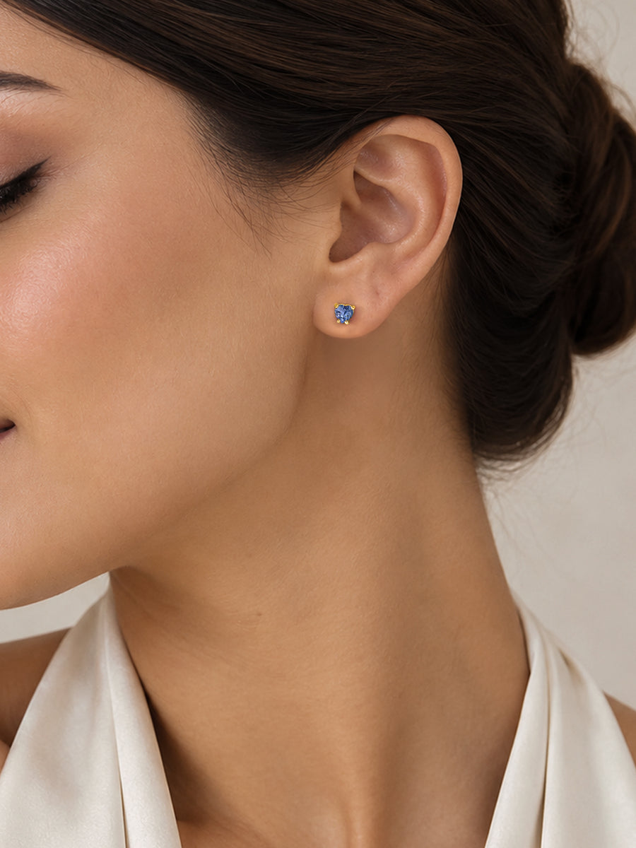 Natural Tanzanite Heart Gold Stud Earrings