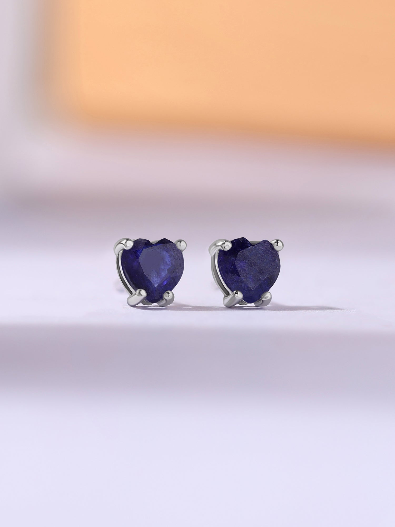 Natural Blue Sapphire Heart Stud Earrings
