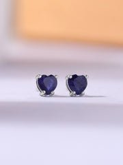 Natural Blue Sapphire Heart Stud Earrings