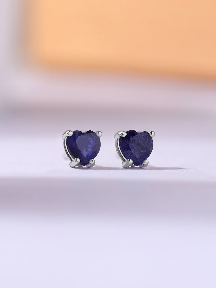 Natural Blue Sapphire Heart Stud Earrings