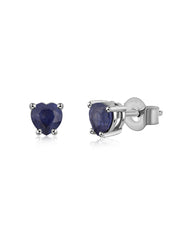 Natural Blue Sapphire Heart Stud Earrings