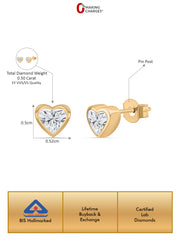 Lab Grown 0.50 Carat Heart Diamond Stud Earrings