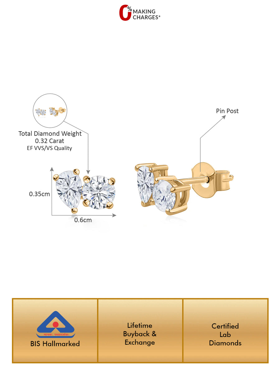 Lab Grown Diamond Toi Et Moi Stud Earrings