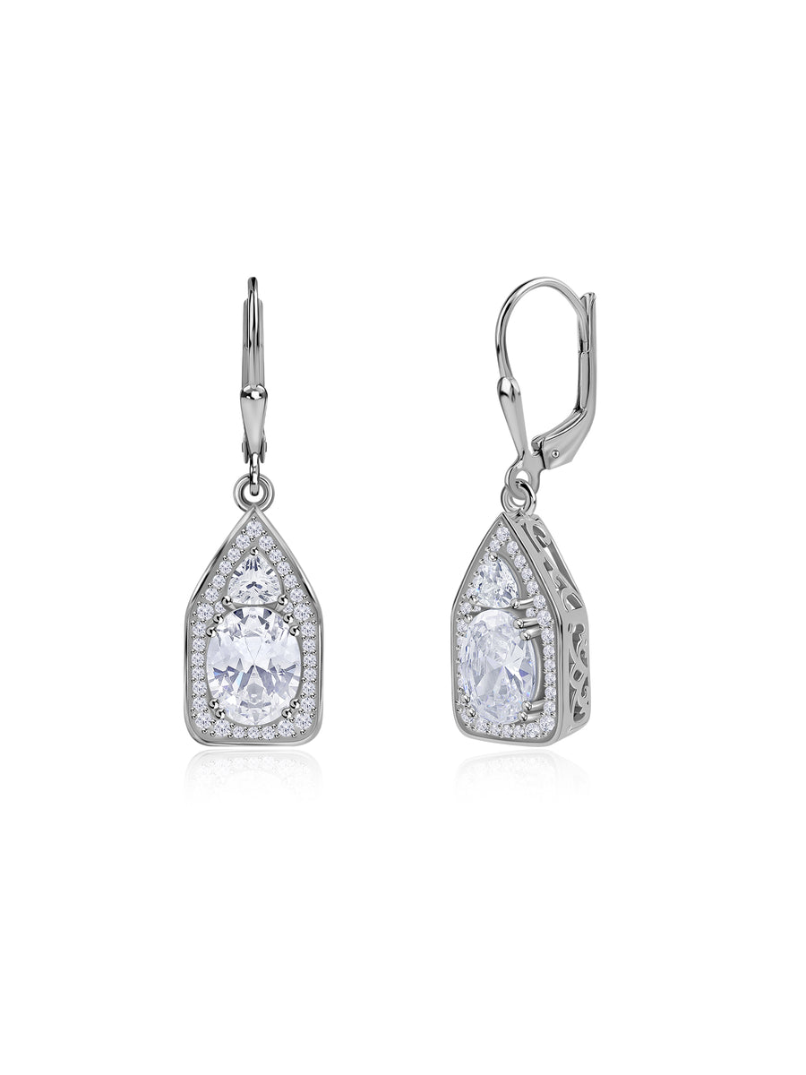 Luminous Oval Drop Silver Earrings