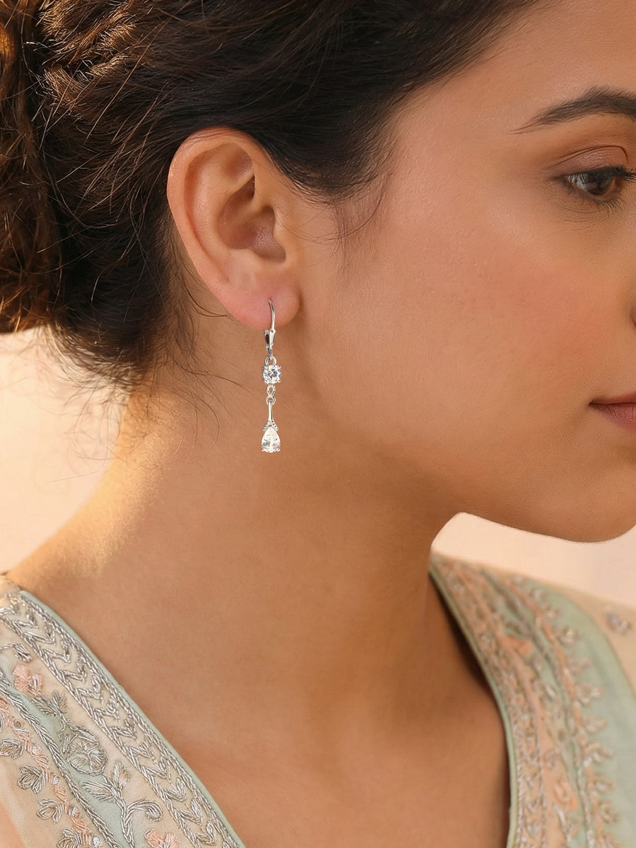 Elegant White CZ Silver Dangling Earrings