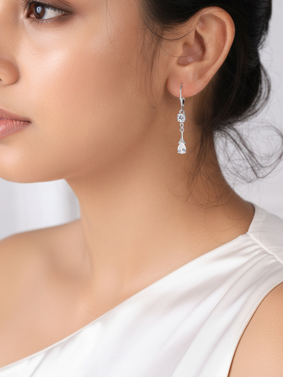 Elegant White CZ Silver Dangling Earrings