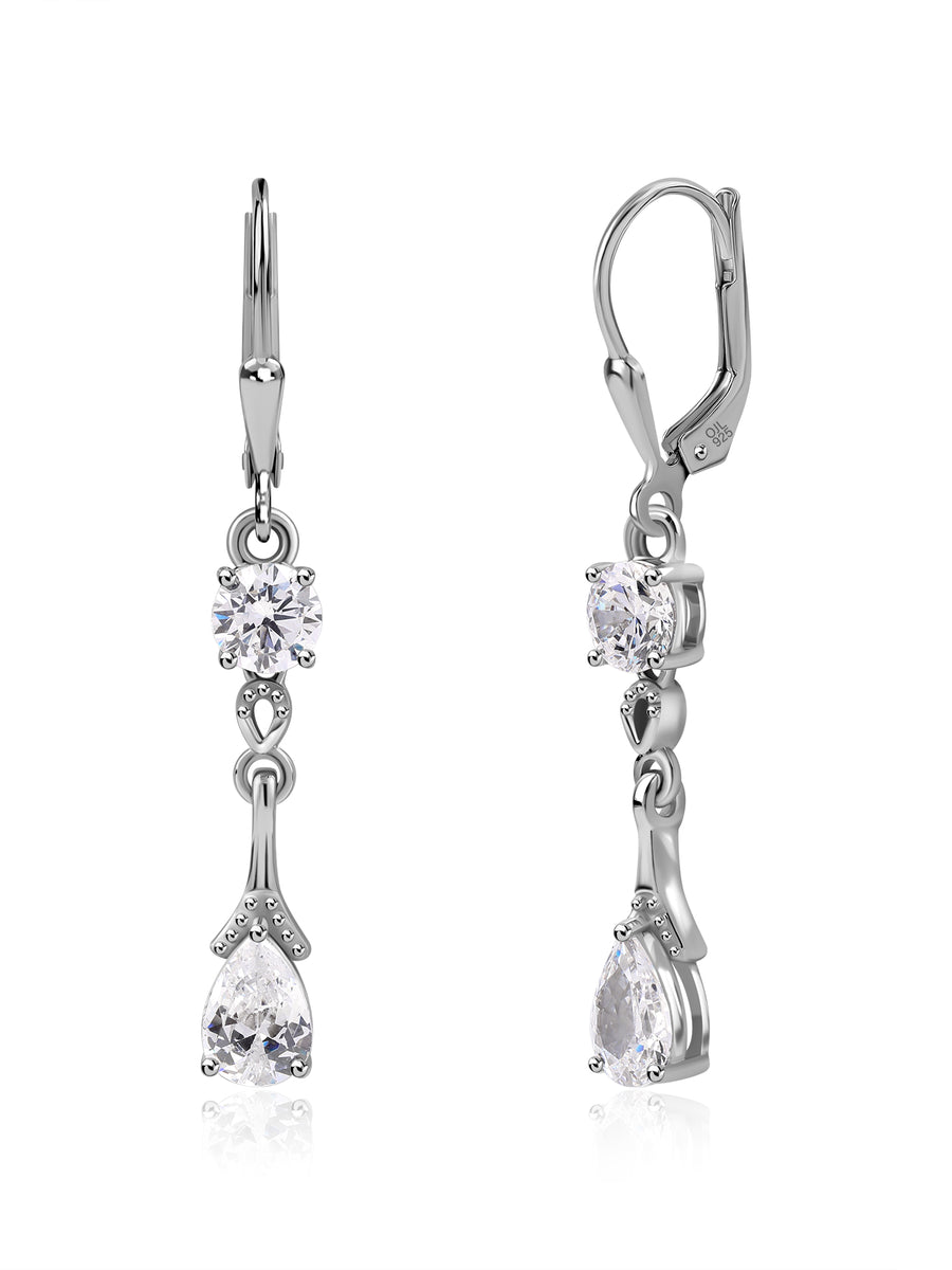 Elegant White CZ Silver Dangling Earrings