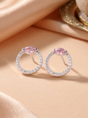 Pink Circle Stud Earrings For Women