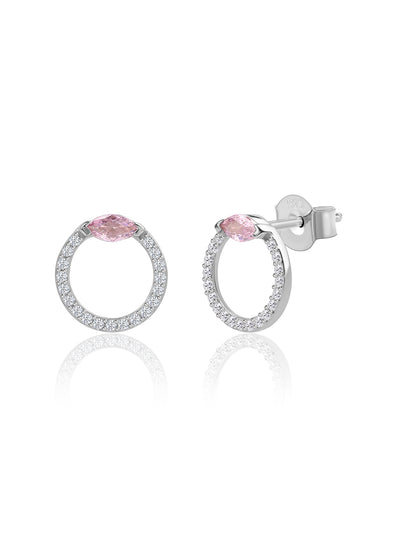 Pink Circle Silver Stud Earrings for Women