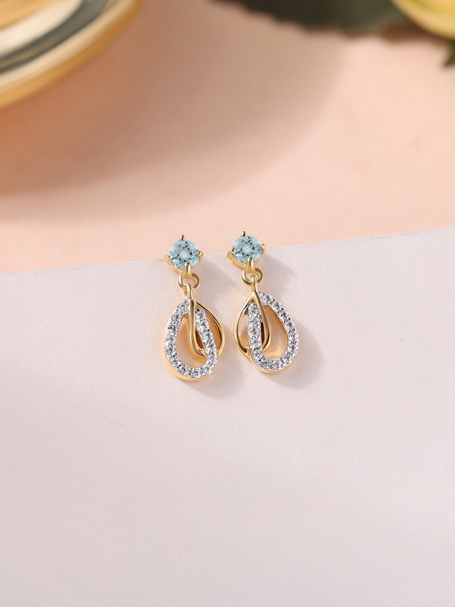 Ornate Aquamarine Gold Drop Earrings