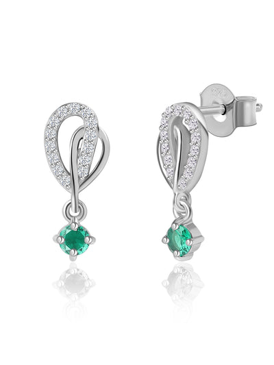 Round green emerald CZ dangle earrings in 925 sterling silver by Ornate Jewels